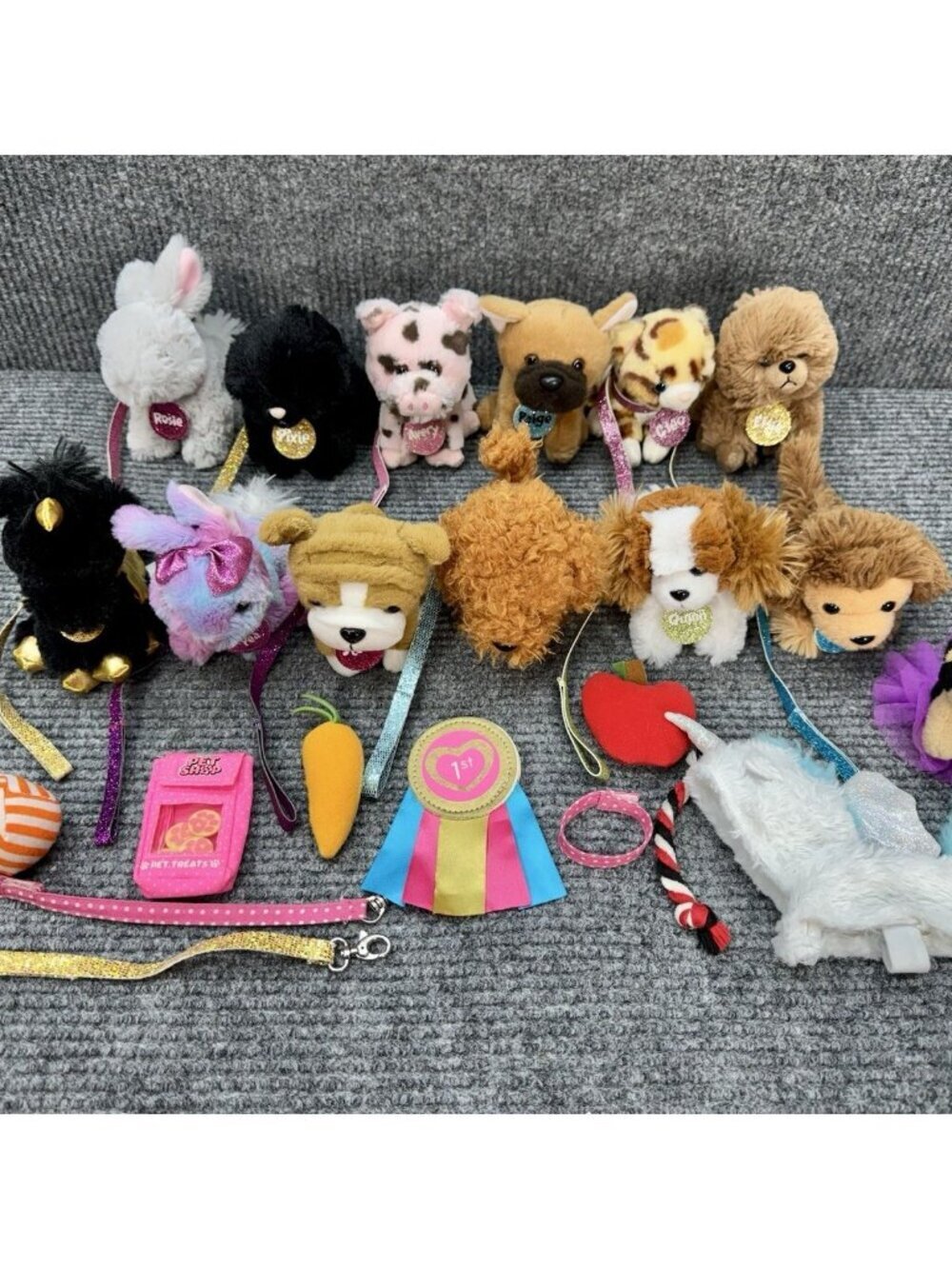 Justice Pet Shop Lot Of 12 Plush Pets + Extras - Dog, Rabbit, Pig, Unicorn, Cat